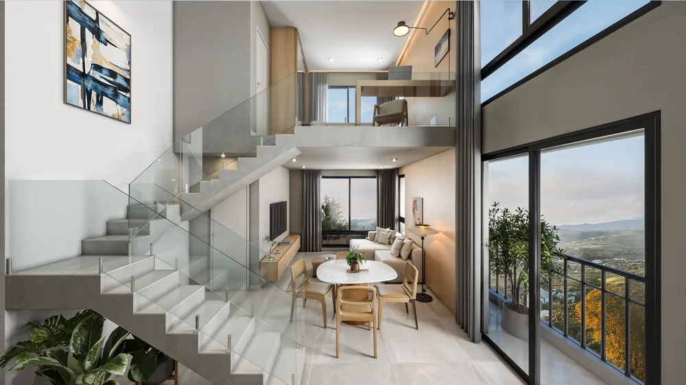 Interior de apartamento com dormitório integrado ao estar